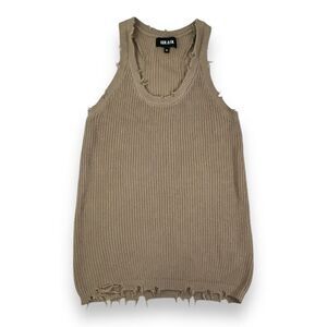 SER.OY.A Yonnit Tan Distressed Ribbed Knit Tank Top Dress Size Medium